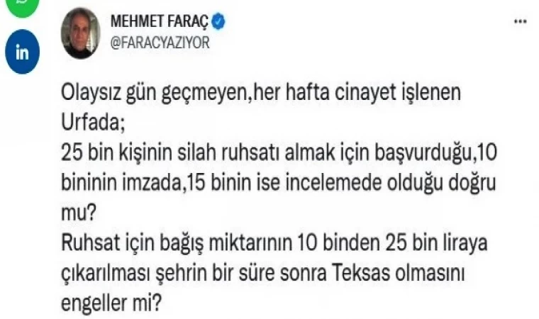 Faraç’tan Urfa’ya Kritik Soru